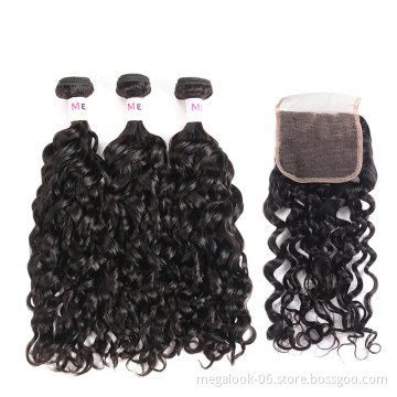 New Products Virgin Brazilian Human Hair Water Wave Bundles With Lace Closure
